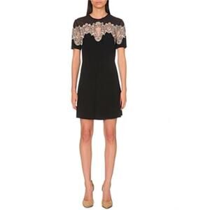 Sandro Kyra Crepe Dress in Black Size 1 US Small Lace Career Chic